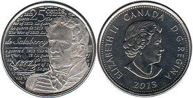 moneda canadiense conmemorativa 25 centavos 2013