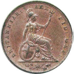 coin UK old farthing 1831