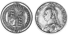 coin English 6 pence 1887
