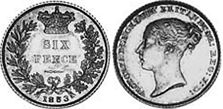 coin English 6 pence 1853