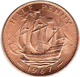 coin UK half penny 1967