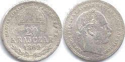 coin Hungary 20 krajczar 1869