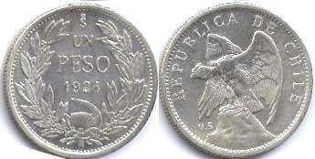 coin Chile 1 peso 1924