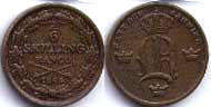 coin Sweden 1/6 skilling 1845