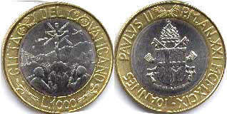 moneta Vatican 1000 lire 1999