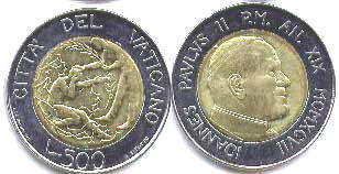 moneta Vatican 500 lire 1997