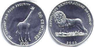 piece Congo 50 centimes 2002