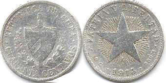 coin Cuba 40 centavos 1915