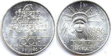 moneda Francia 100 francos 1986