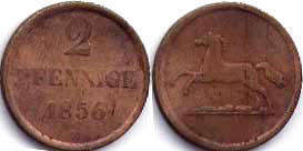 Münze Braunschweig-Wolfenbüttel 2 Pfennig 1856