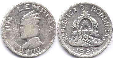 moneda Honduras 1 lempira 1931