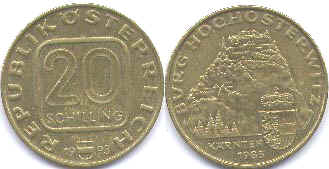 Münze Österreich 20 schilling 1993