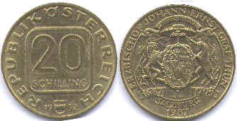 Münze Österreich 20 schilling 1987