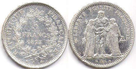 moneda Francia 5 francos 1873