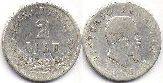 coin Italy 2 lire 1863