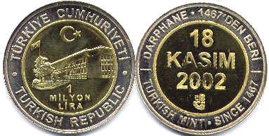 moneda Turquía 1000000 lira 2002