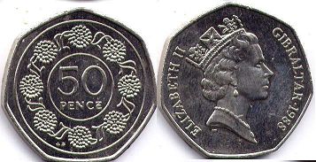 coin Gibraltar 50 pence 1988