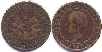 piece Haiti 20 centimes 1863