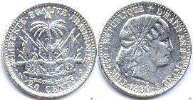 piece Haiti 20 centimes 1890