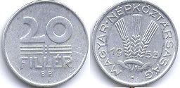 coin Hungary 20 filler 1953