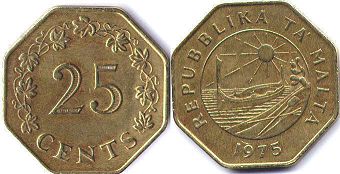 coin Malta 25 cents 1975