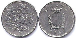 coin Malta 25 cents 1995