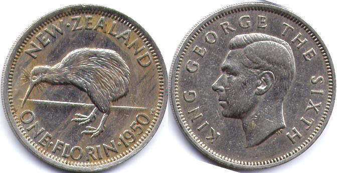 coin New Zealand 1 florin 1950