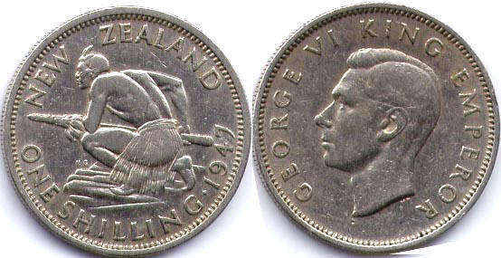 coin New Zealand 1 shilling 1947