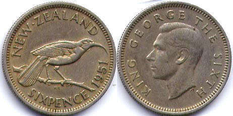 coin New Zealand 6 pence 1951