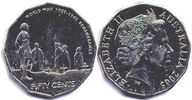 australian commemmorative coin 50 cents 2005
