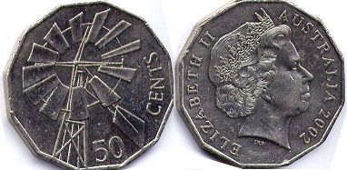 australian commemmorative coin 50 cents 2002