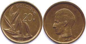 pièce Belgique 20 francs 1982