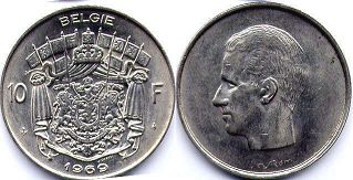 pièce Belgique 10 francs 1969