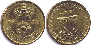 coin Denmark 20 krone 1990