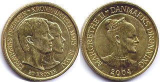 mynt Danmark 20 krone 2004