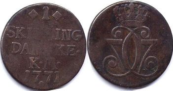 mynt Danmark 1 skilling 1771