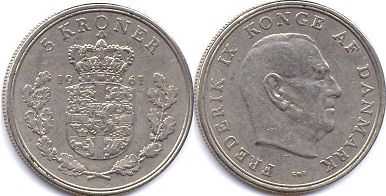 coin Denmark 5 krone 1967