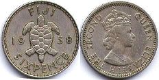 coin Fiji 6 pence 1958