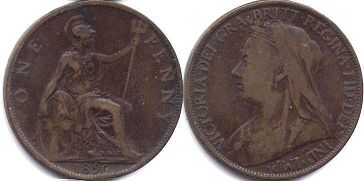 coin UK old coin 1 penny 1896