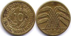 Münze German Weimar 10 pfennig 1924