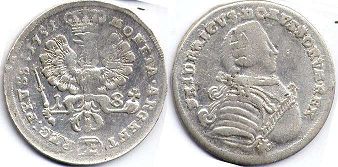moneta Prussia 18 grosze 1751