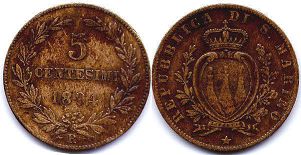 moneta San Marino 5 centesimi 1894