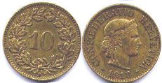coin Switzerland 10 rappen 1918