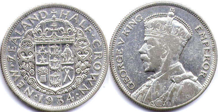 coin New Zealand 1/2 crown 1934