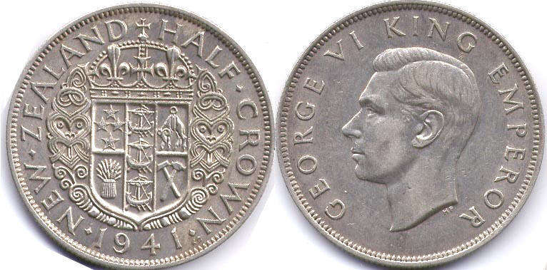 coin New Zealand 1/2 crown 1941