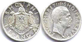 coin Albania 1 frang ar 1937