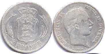 coin Denmark 2 crone 1876