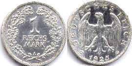 Münze German Weimar 1 mark 1925