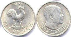 coin Malawi 6 pence 1967