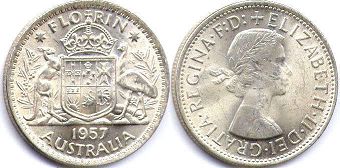 australian silver coin 1 florin 1957 Elizabeth II
